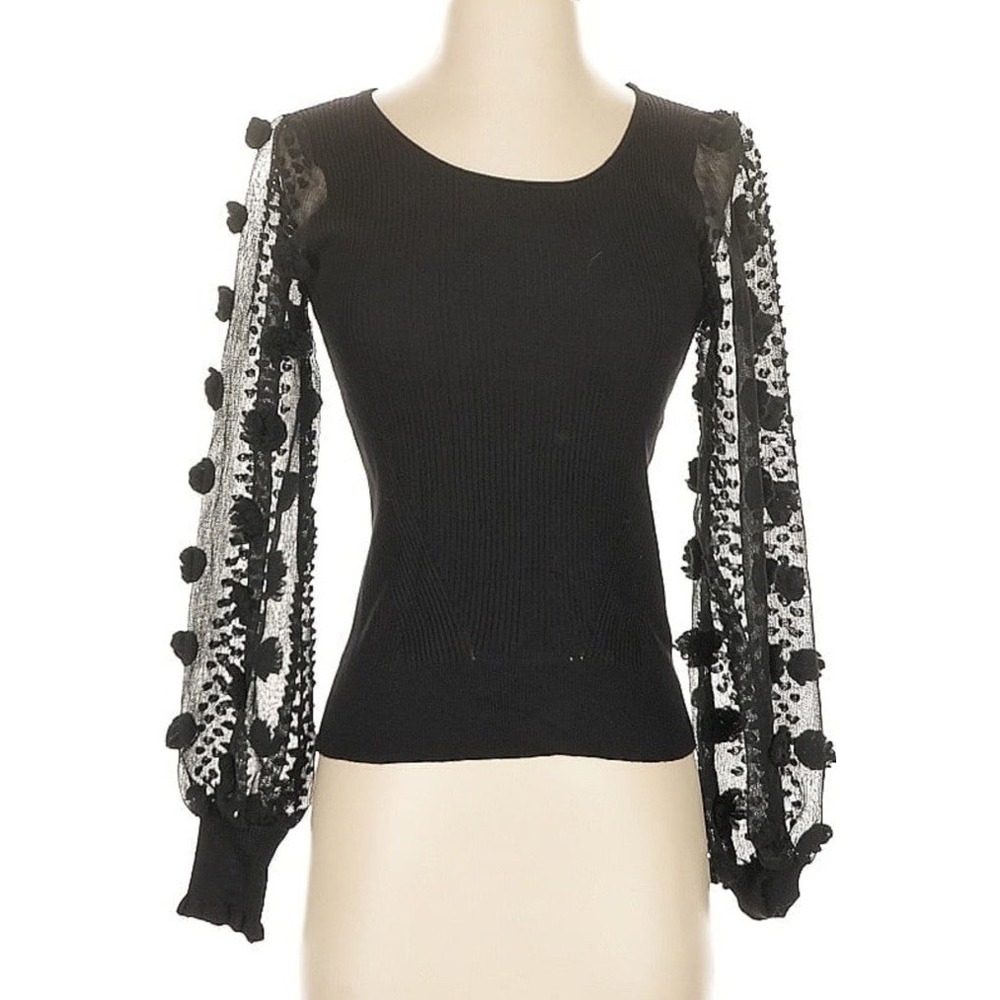 Y2K Black Bell Sleeve Babydoll Top S Lace  Whimsigoth Fairygrunge Witchy